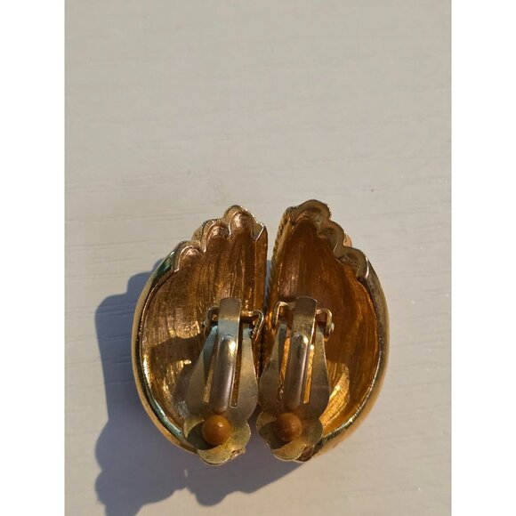 80's Couture Gold Tone Enamel Clip On Earrings Byzantine Designer Statement Runw - Picture 4 of 5